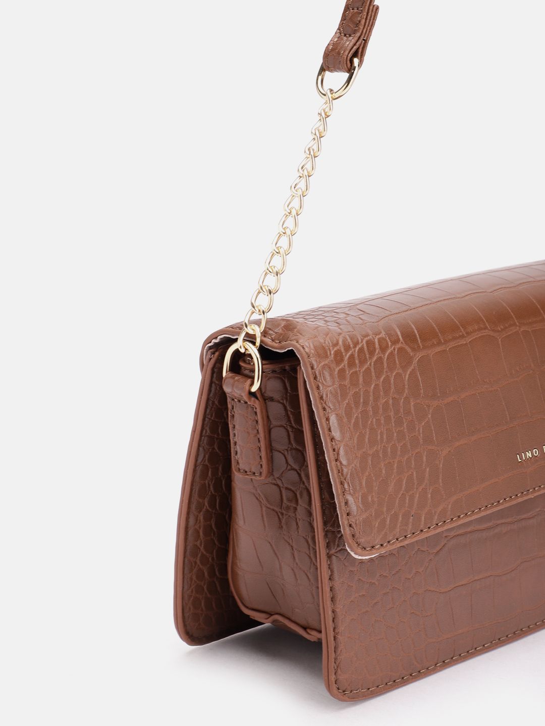 Lino Perros Croc Textured Structured Shoulder Bag