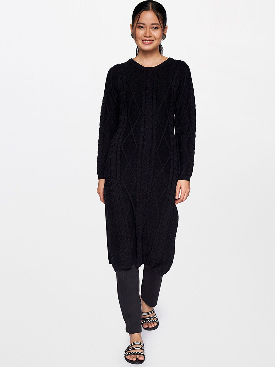 Global Desi Women Black Knitted Kurta