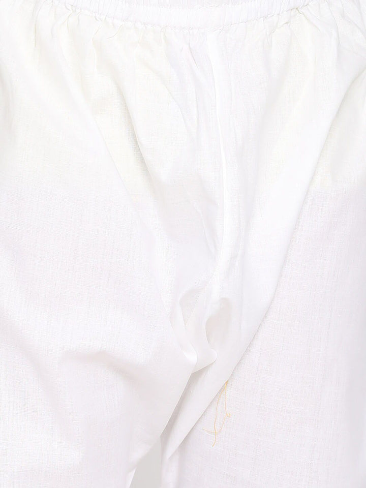 VASTRAMAY Boys Yellow & White Embroidered Chikankari Pure Cotton Kurta with Pyjamas