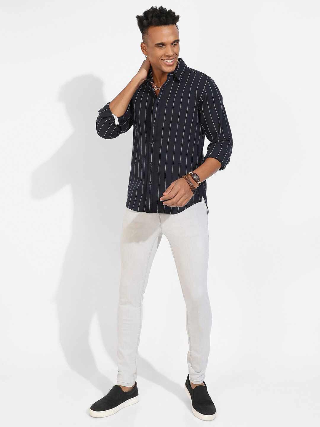 Campus Sutra Classic Striped Spread Collar Cotton Casual Shirt