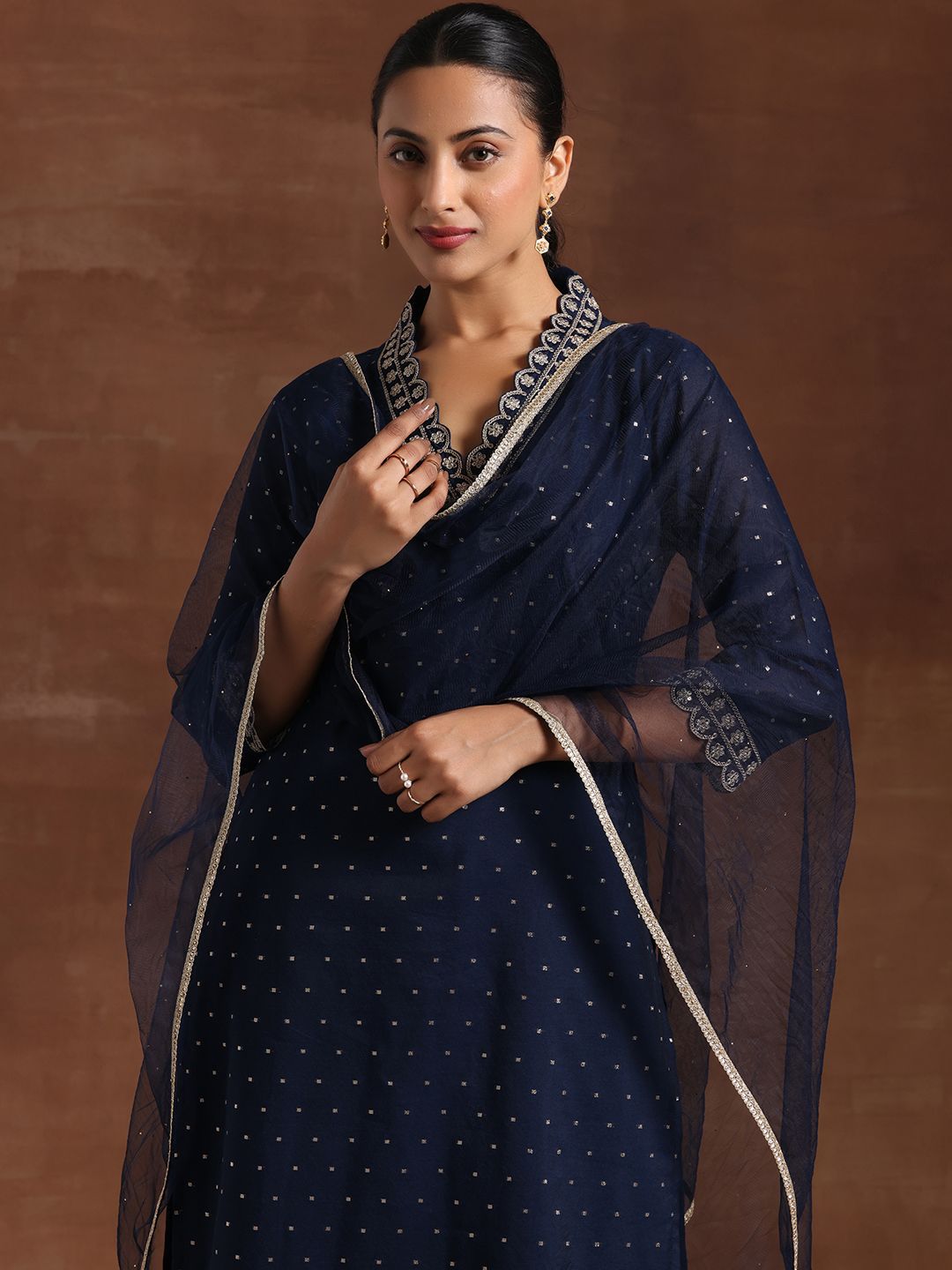 Libas Floral Yoke Design Straight Kurta & Trousers With Dupatta