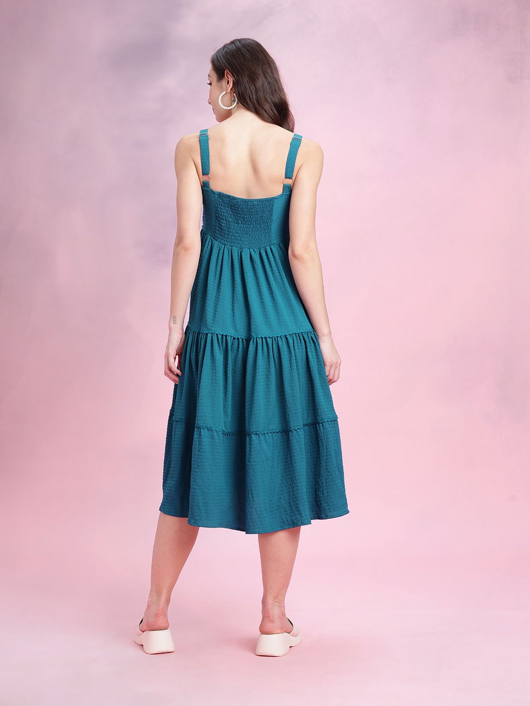 DressBerry Floral Embroidered Tiered Fit & Flare Midi Dress
