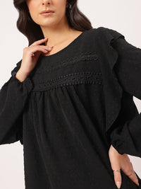 DressBerry Muted Melodies Dobby Weave Lace Inserts Ruffled Top
