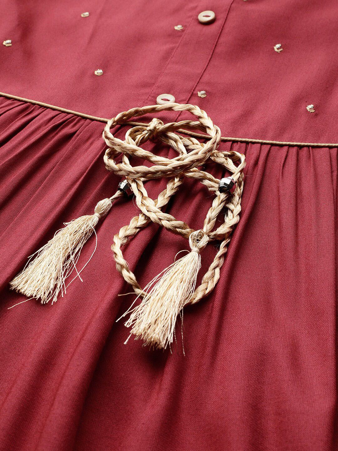STREET 9 Women Maroon Solid A-Line Dress