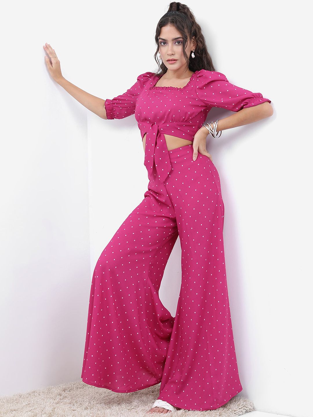 Vishudh Pink Printed Crop Top & Palazzo