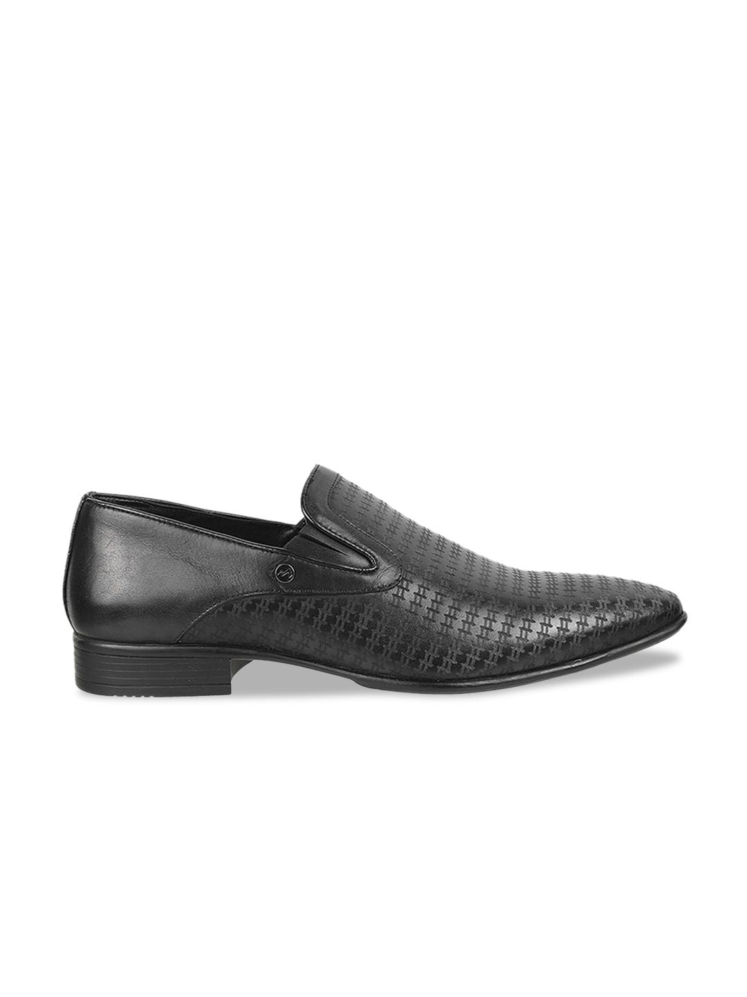 Metro Men Textured Round Toe Leather Formal Slip-On Shoes