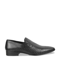 Metro Men Textured Round Toe Leather Formal Slip-On Shoes