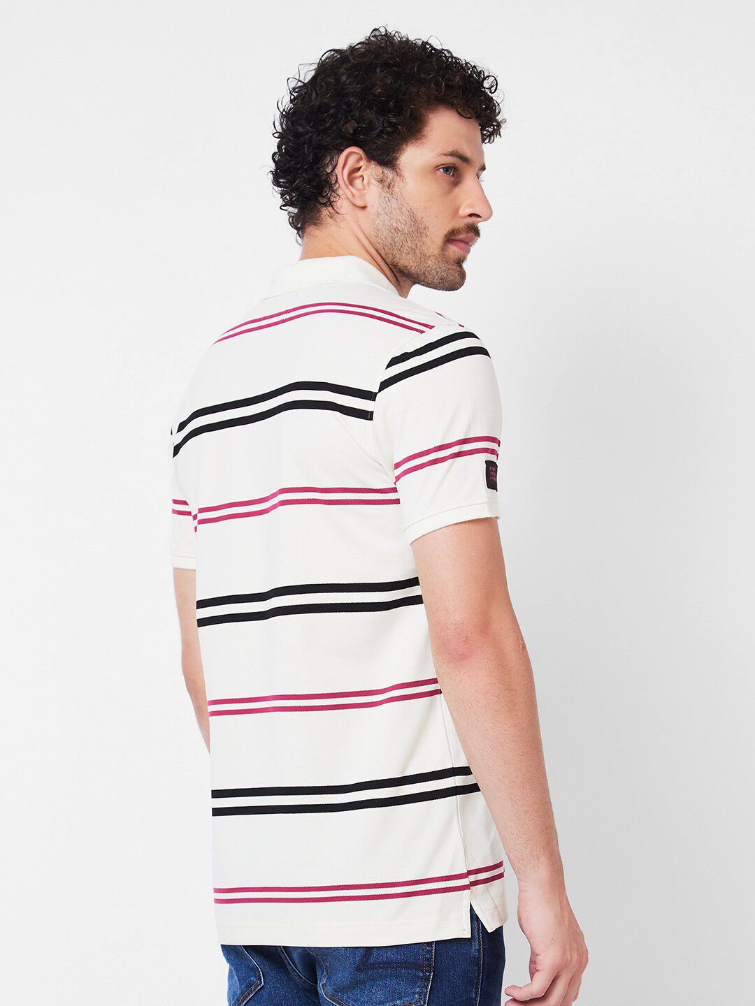 SPYKAR Striped Polo Collar Slim Fit Cotton T-shirt