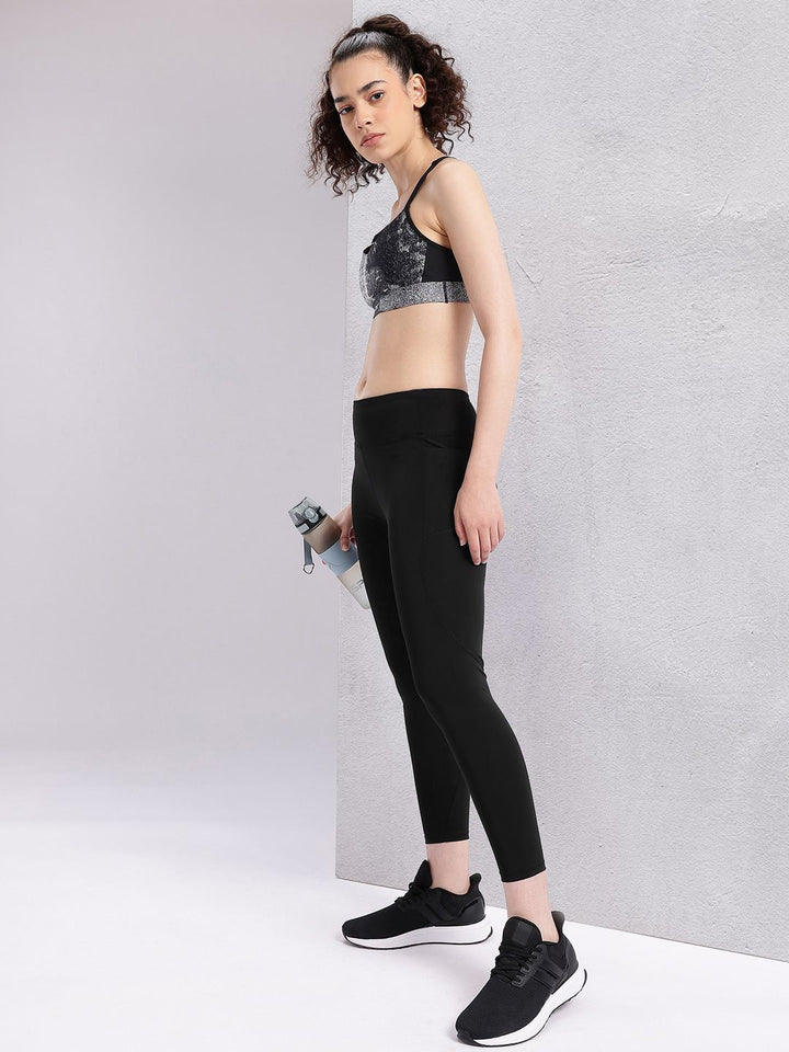 HRX by Hrithik Roshan Women TypographyPrint Mid-Rise Rapid-Dry Cropped Running Tights