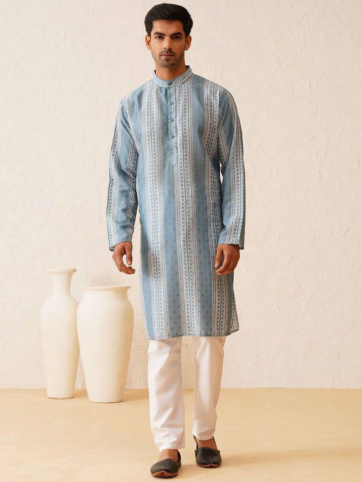 SOJANYA Printed Mandarin Collar Regular Kurta with Churidar