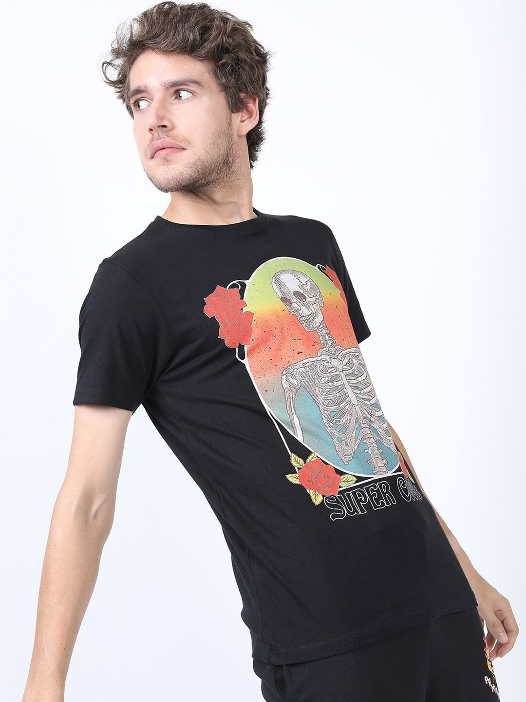 HIGHLANDER Men Black Printed Slim Fit T-shirt