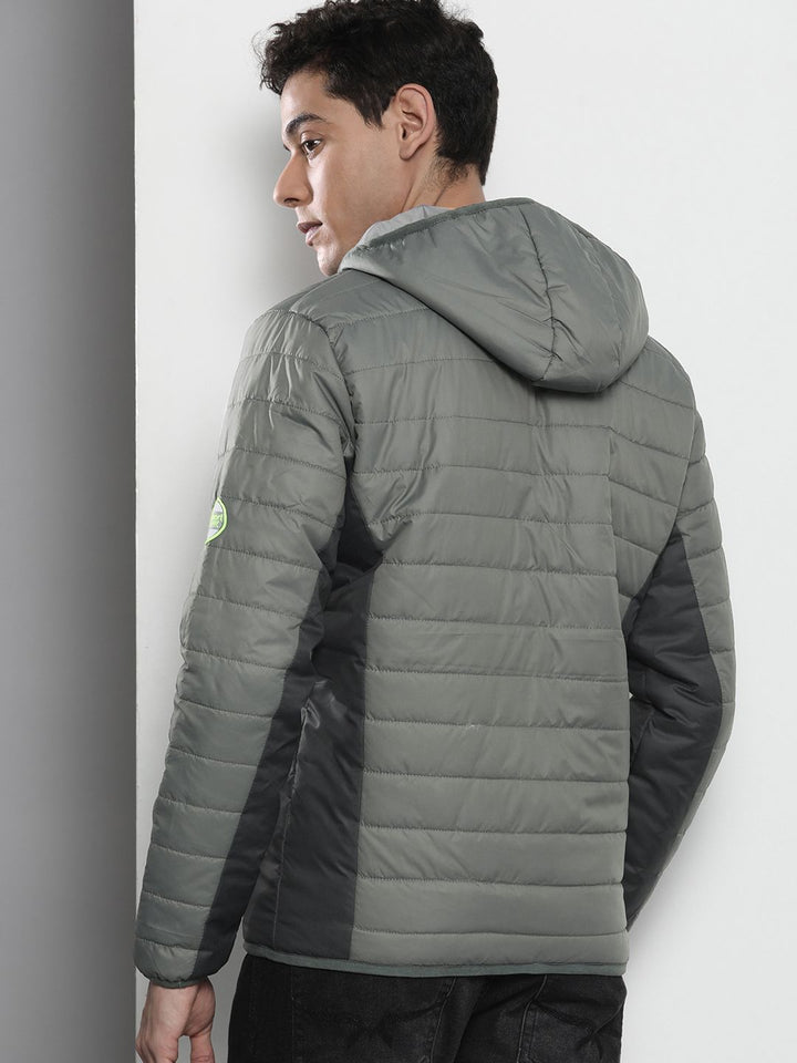The Indian Garage Co Men Colourblock Hooded Slim Fit Puffer Jacket