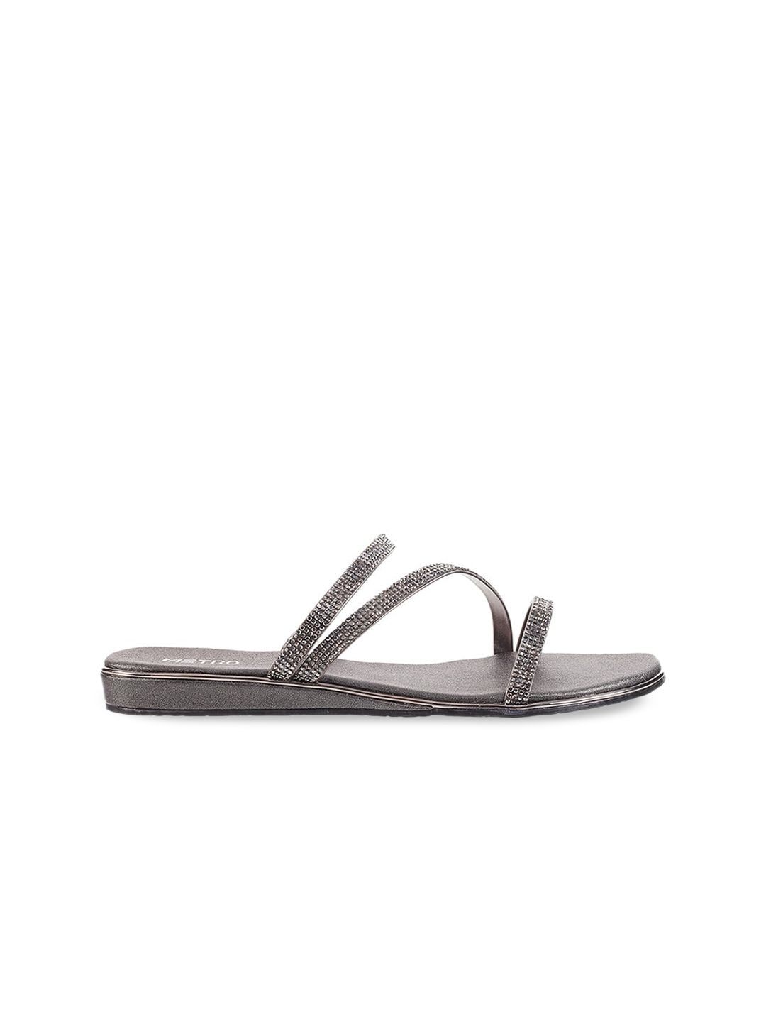 Metro Embellished Open Toe Flats