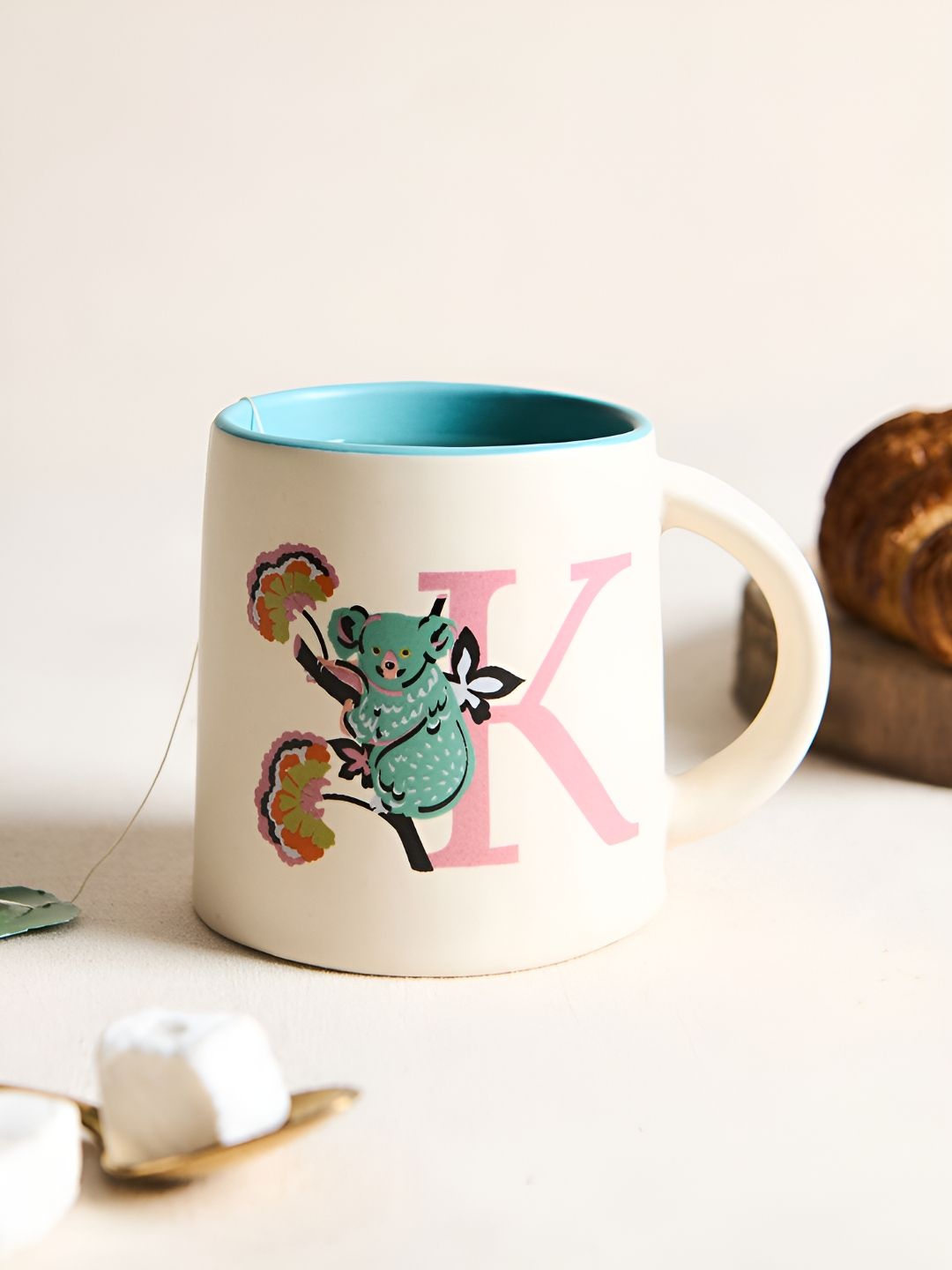 Chumbak Off White & Blue Printed Ceramic Glossy Mug 300 ml