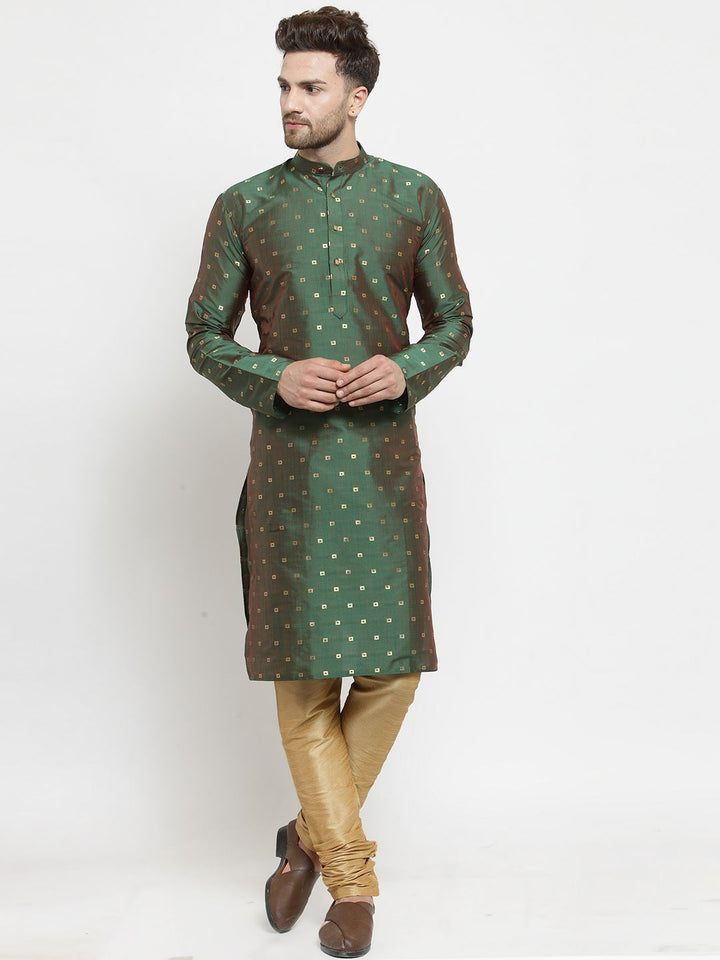 SOJANYA Men Green Woven Design Straight Kurta