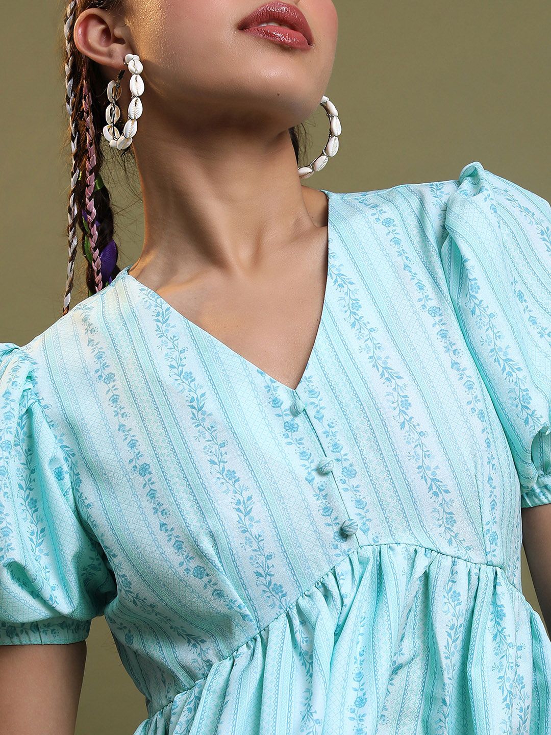 Vishudh Blue Printed A-Line Top & Flared Palazzos