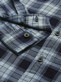 The Indian Garage Co Men Navy Blue Tartan Checked Regular Fit Cotton Casual Shirt