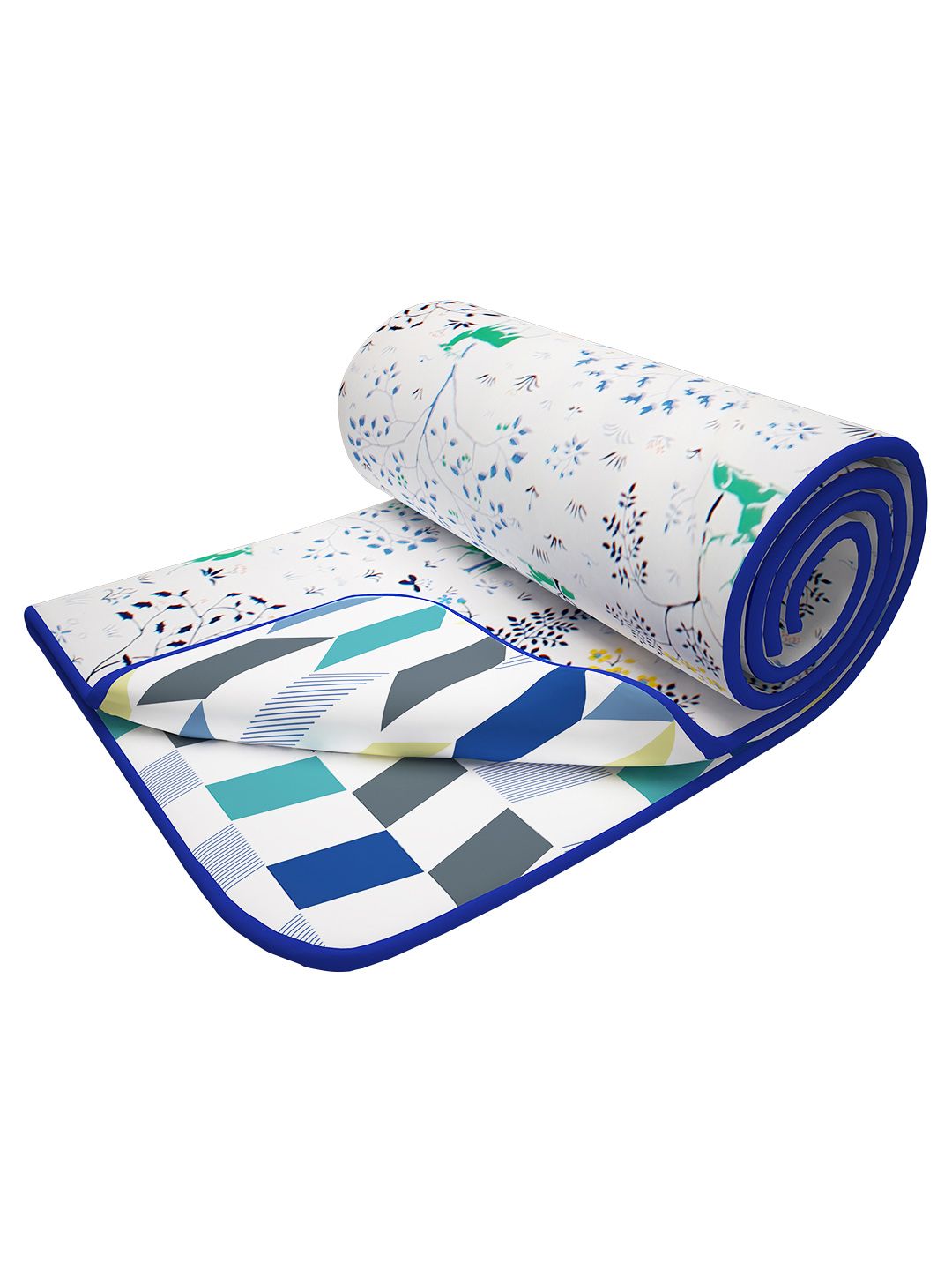 Story@home White & Blue Geometric Cotton AC Room 150 GSM Reversible Single Bed Dohar