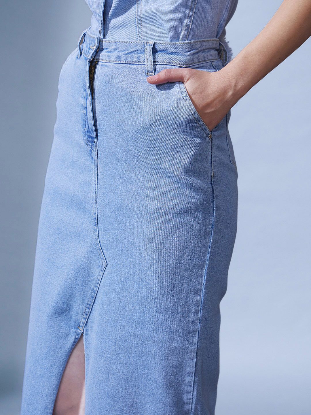 STREET 9 Blue Denim Pencil Midi Skirts