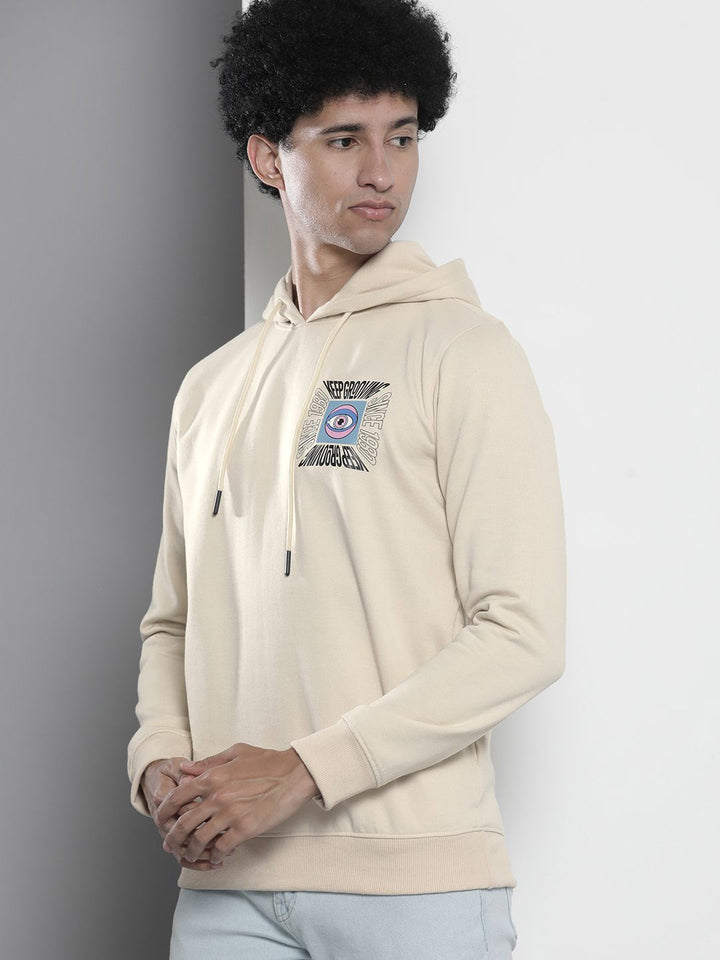 The Indian Garage Co Men Off White Printed Hooded Sweatshirt