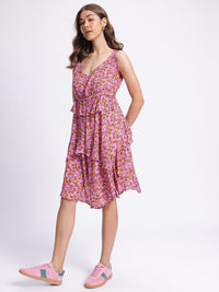 DressBerry Petite Florals Ruffled Printed Fit & Flared Dress