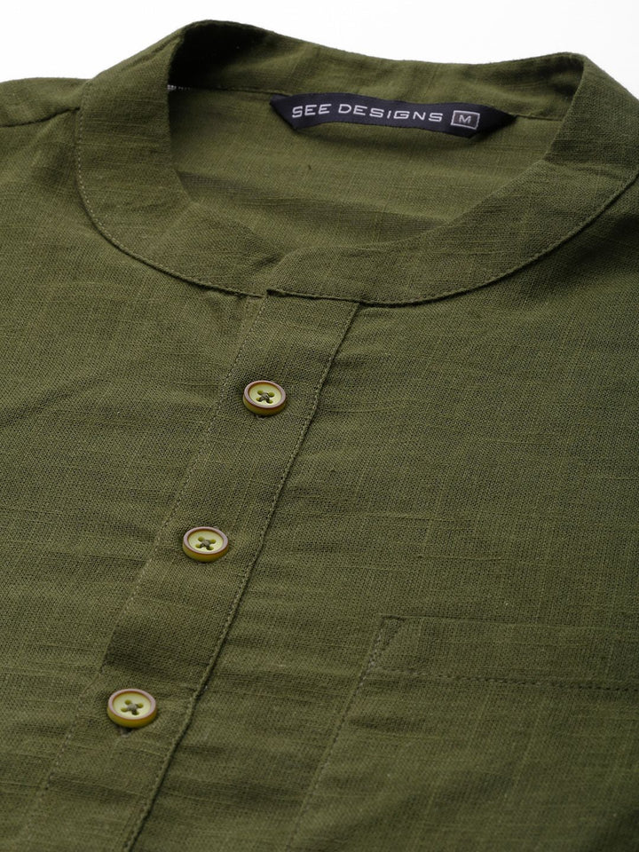 See Designs Men Green Regular Pure Cotton Kurta with Pyjamas