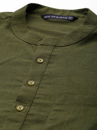 See Designs Men Green Regular Pure Cotton Kurta with Pyjamas