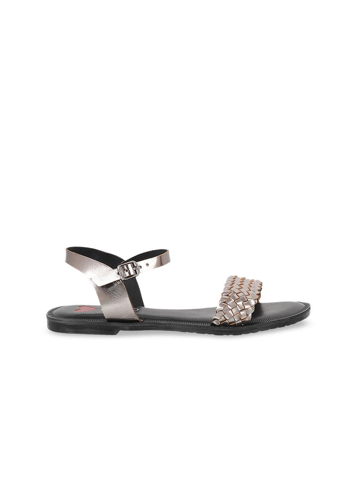 Metro Women Taupe Woven Design Open Toe Flats