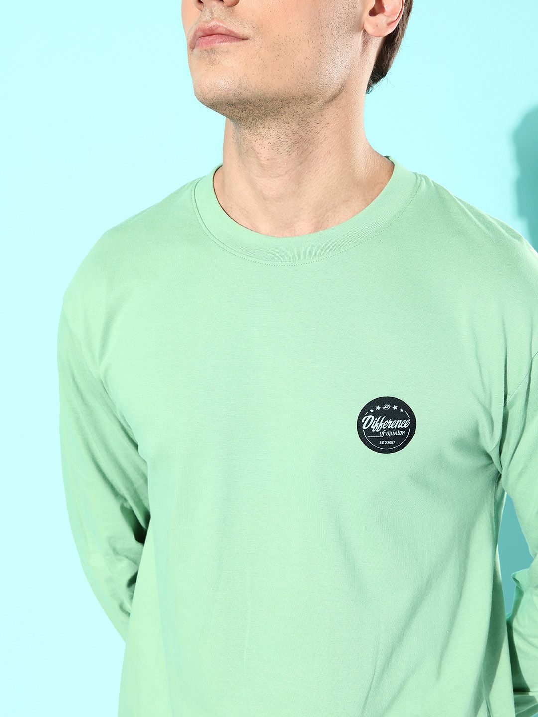 Difference of Opinion Men Sea Green Printed Pure Cotton Oversized T-shirt