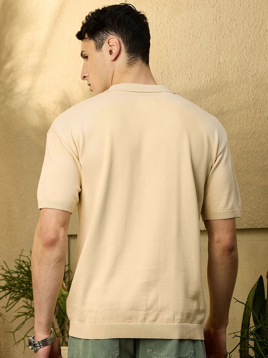 DENNISON Men Oversized Polo Collar Knitted T-Shirt