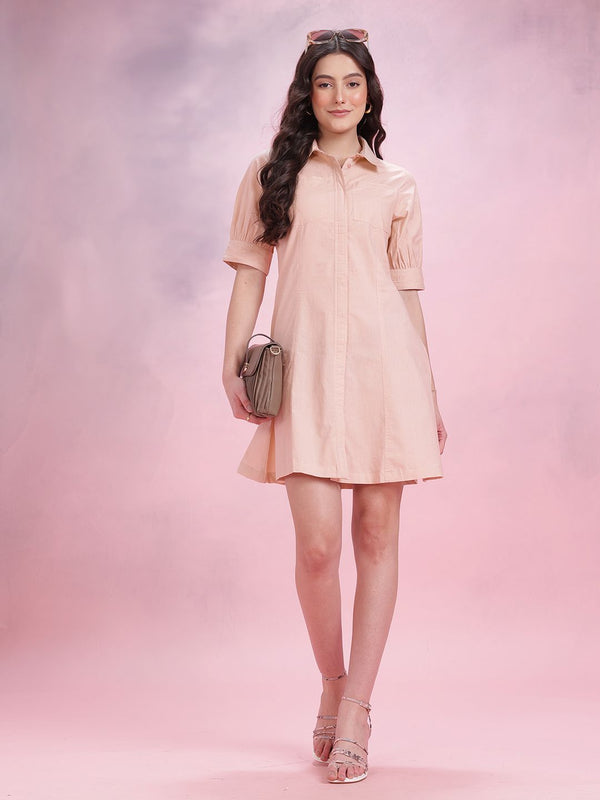 DressBerry Cuffed Sleeve Pure Cotton Shirt Dress