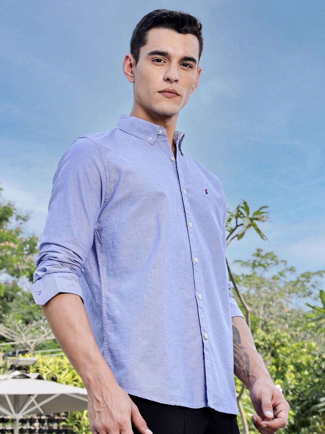Thomas Scott Men Premium Fit Button-Down Collar Solid Cotton Casual Shirt