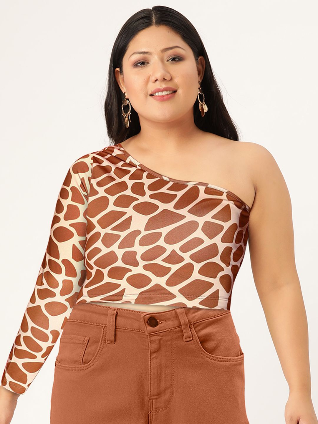 STREET 9 Rust Printed One Shoulder Top