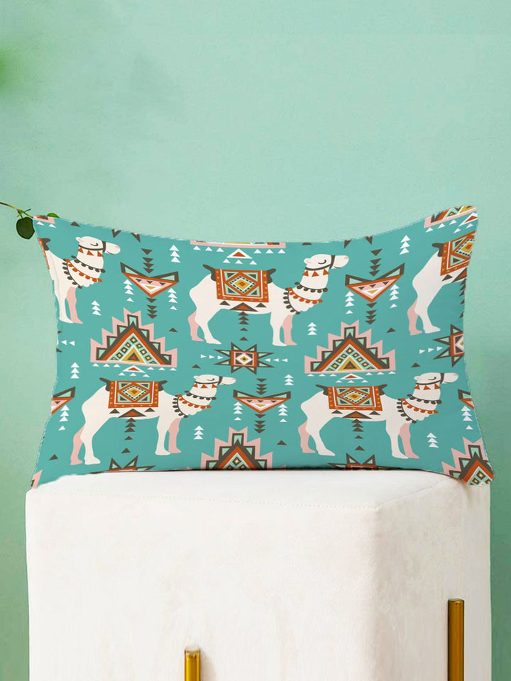 STITCHNEST Yellow & Turquoise Blue Set of 2 Ethnic Motifs Rectangle Cushion Covers