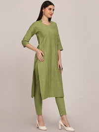 KALINI Geometric Woven Design Mandarin Collar Straight Kurta With Trouser