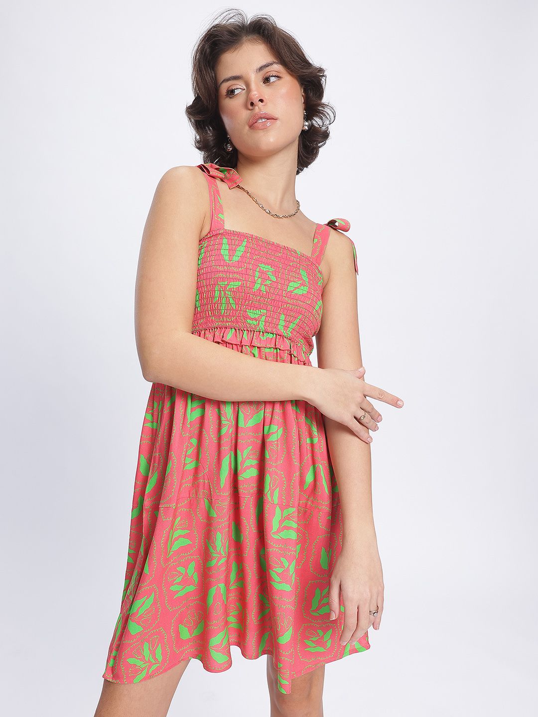 DressBerry Floral Fantasy Smocked A-Line Dress