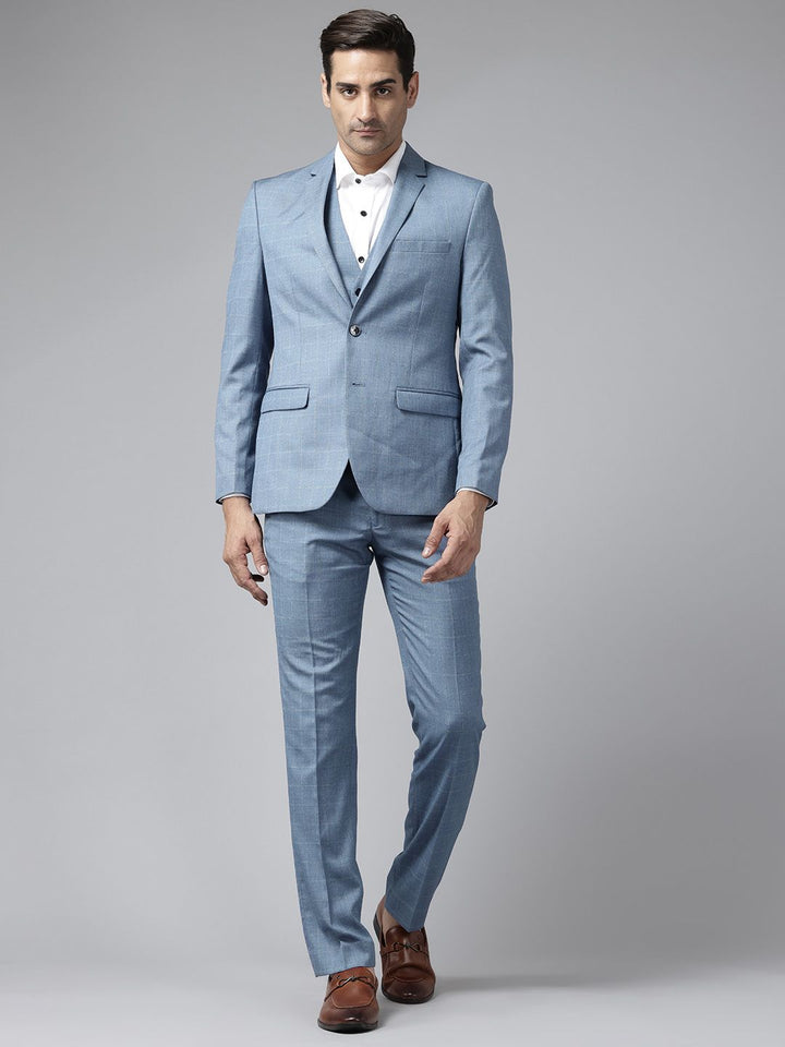 Park Avenue Slim Fit Checked Blazer & Trousers With Waistcoat