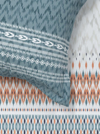 MYTRIDENT Ikkat Stone Blue Sanskriti Flat 144TC King Cotton Bedsheet with 2 Pillow Covers