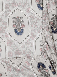KLOTTHE White Floral Printed 300 TC Fitted Super King Double Bedsheet with 2 Pillow Covers