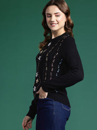 DressBerry Acrylic Floral Self Design Pullover