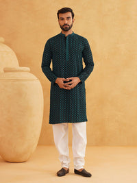 SOJANYA Motif Etnik Bersulam Kolar Mandarin Labuci Kapas Tulen Kurta Lurus
