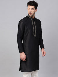 SOJANYA Men Black Yoke Design Straight Kurta