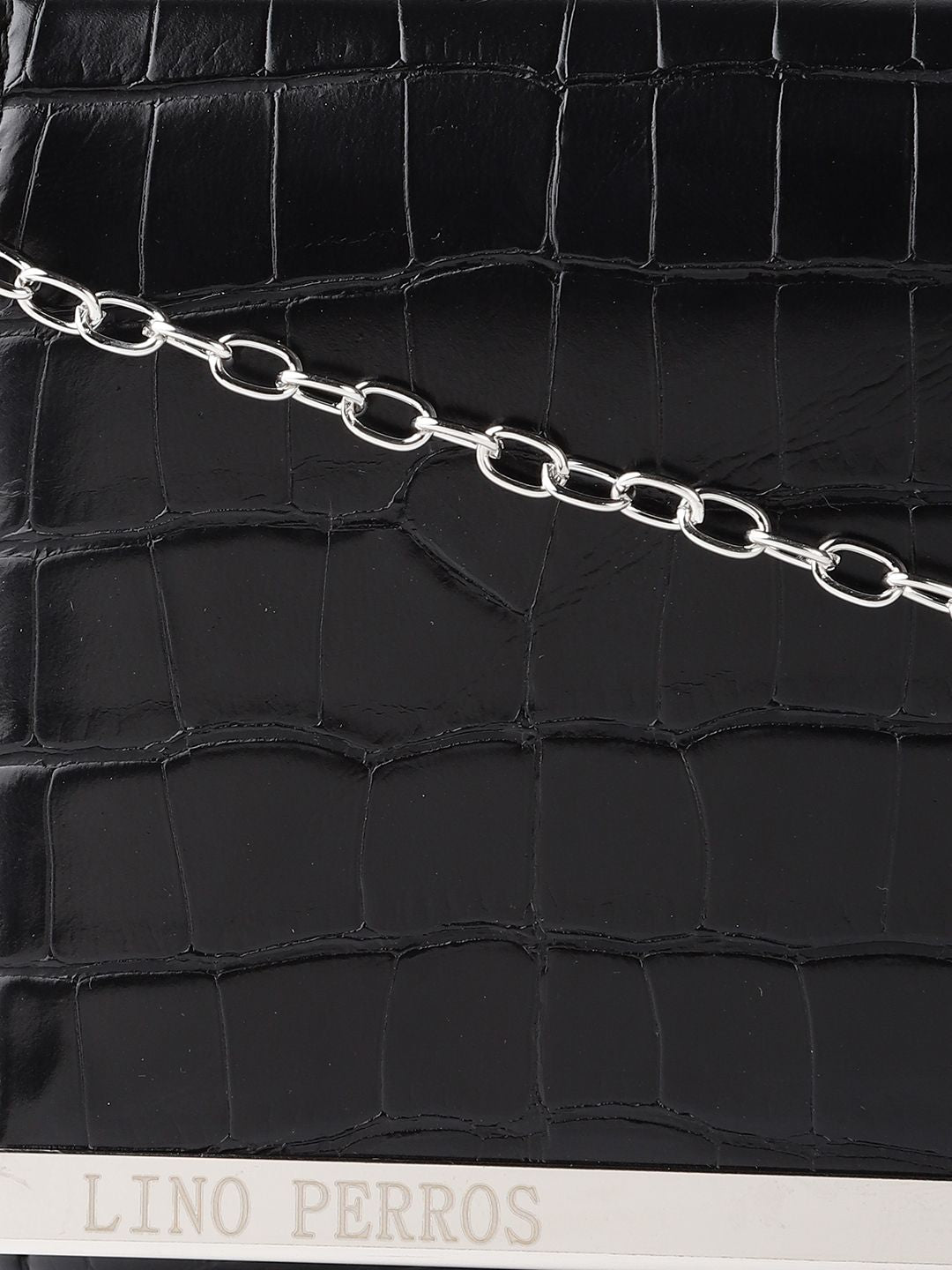 Lino Perros Black Croc Textured Clutch with Detachable Sling Strap