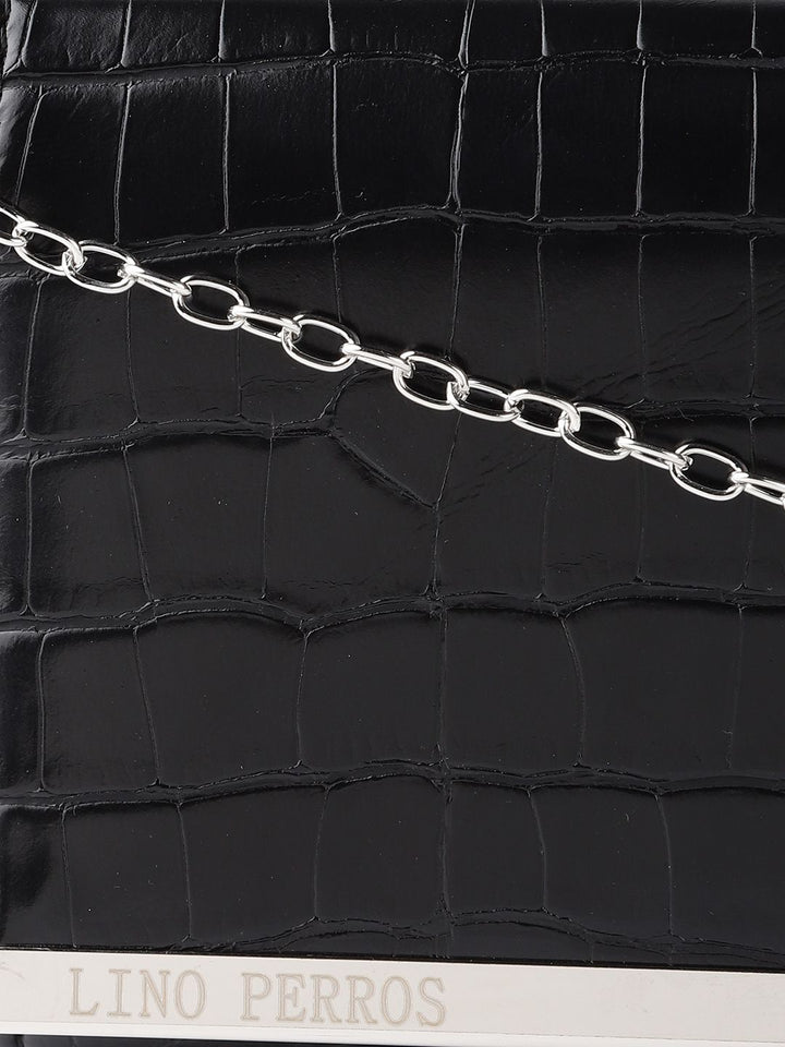 Lino Perros Black Croc Textured Clutch with Detachable Sling Strap