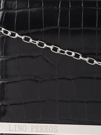 Lino Perros Black Croc Textured Clutch with Detachable Sling Strap