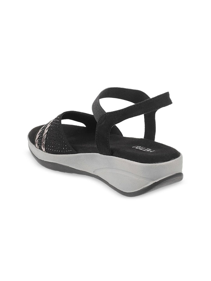 Metro Women Black Open Toe Flats