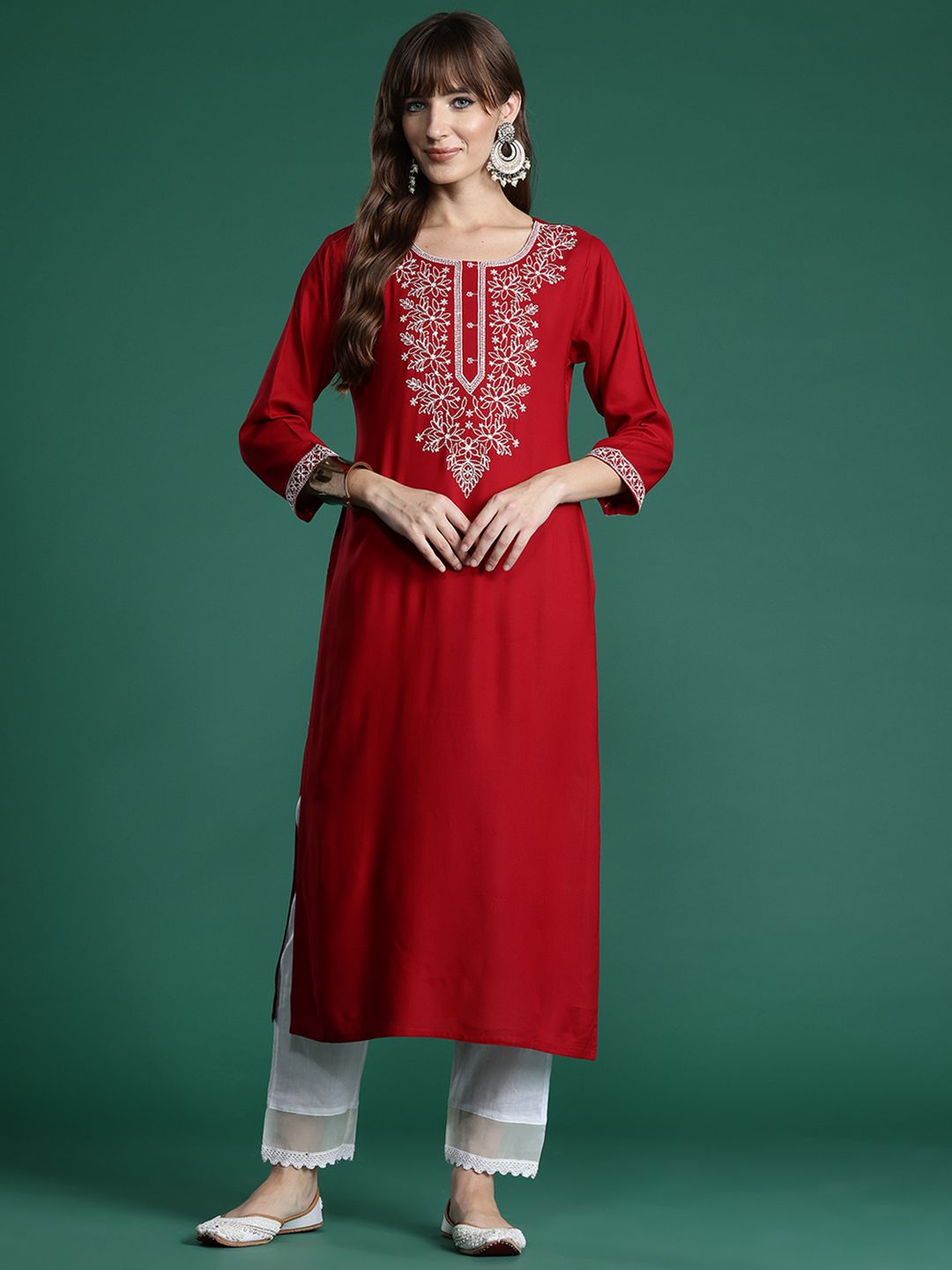 Indo Era Floral Embroidered Thread Work Kurta