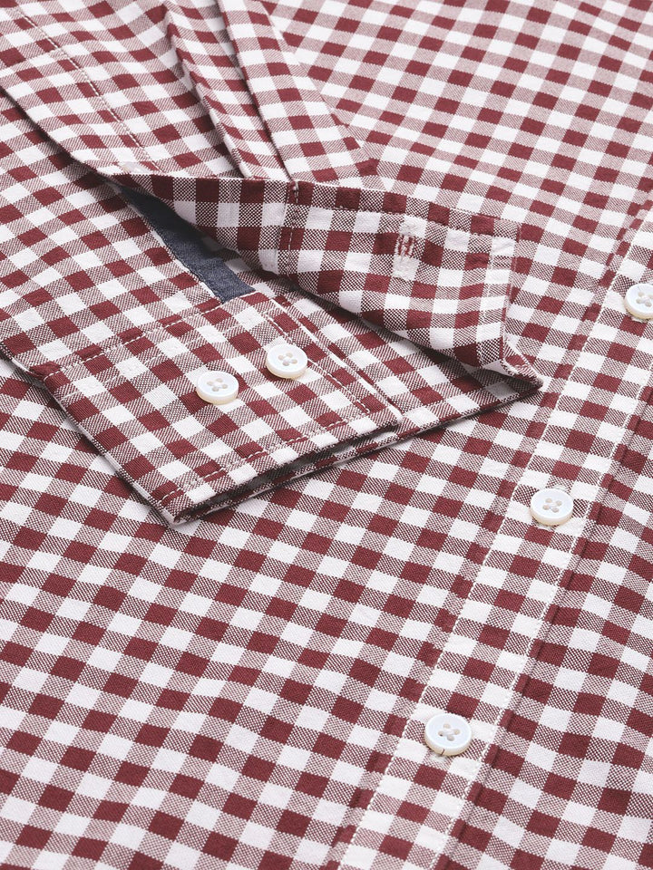 Thomas Scott Men Classic Slim Fit Gingham Checks Checked Casual Shirt