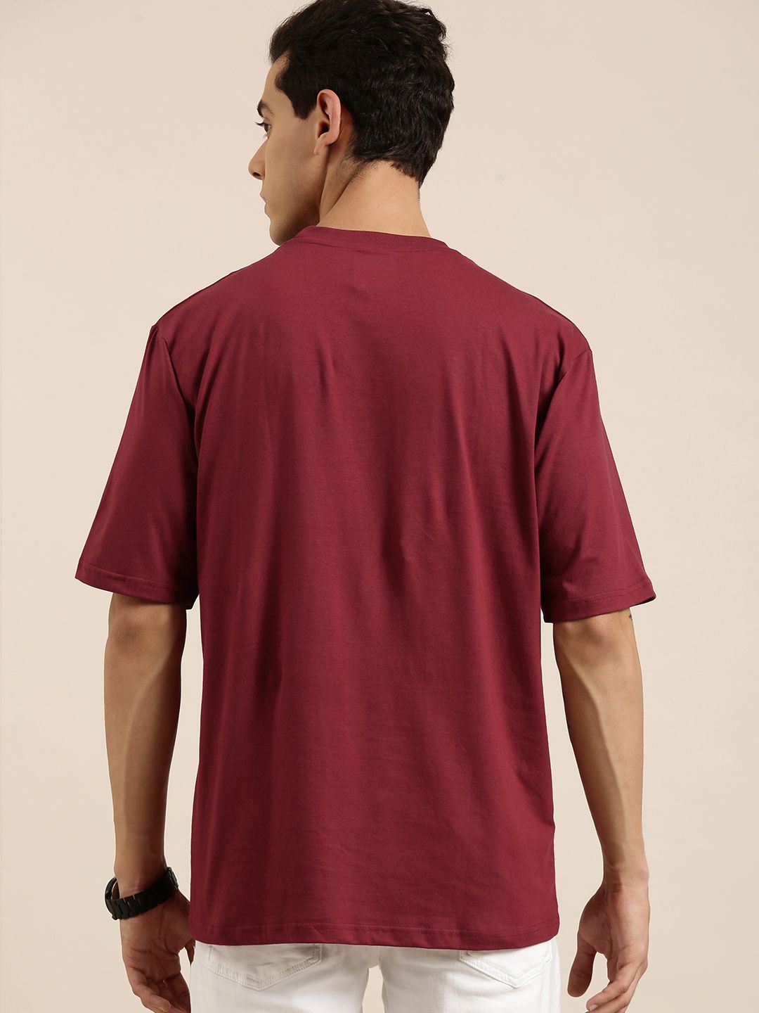 DILLINGER Men Maroon Typography Printed Pure Cotton Oversized T-shirt