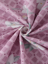 KLOTTHE Purple Floral Cotton 300 TC Fitted King Fine Bedsheet with 2 Pillow Covers-98 x 89 inches